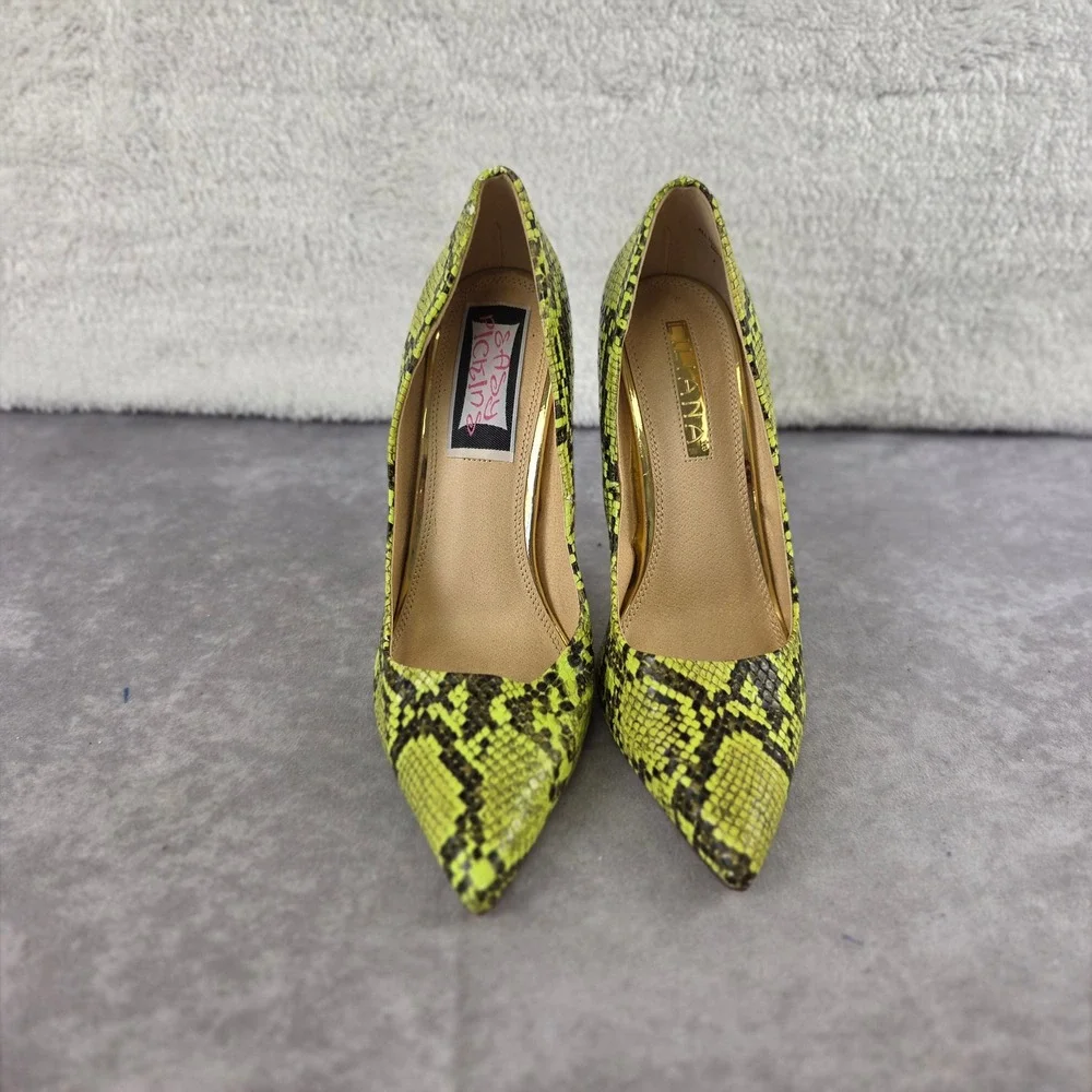 Liliana Neon Yellow Snakeskin Pointed Toe Stiletto Pumps Heels Size 8